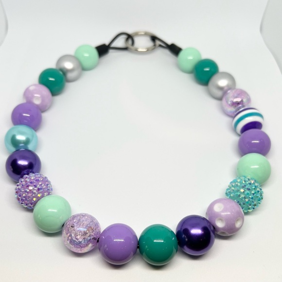 Mermaid Sparkle Beaded Dog Collar Necklace Size Medium/Large Purple & Teal Green - Picture 8 of 10